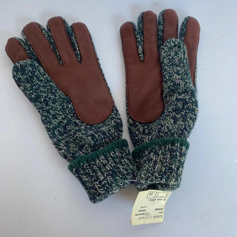 Lands End Ragg Gloves Womens NEW Wool Blend Deerskin Palm